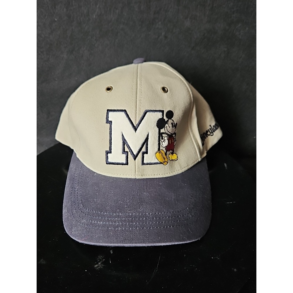 Mickey Mouse Vint Disneyland Baseball Cap Mens Beige Cotton Adjustable Strapback